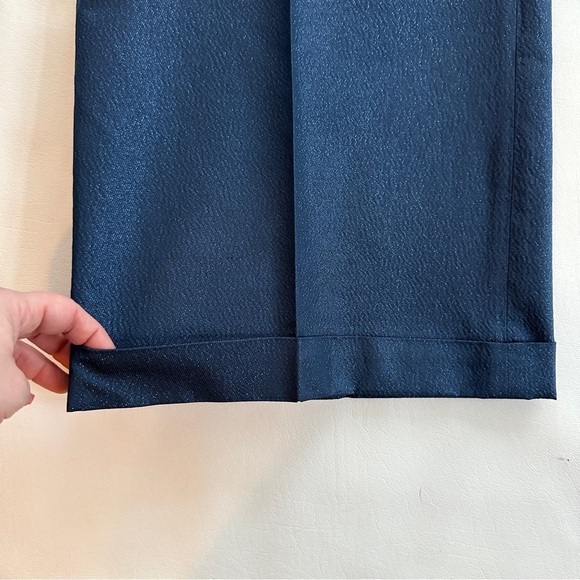 Polo Ralph Lauren Metallic Thread Wide Leg Cuffed Trouser Pants Navy 12 - Picture 6 of 10